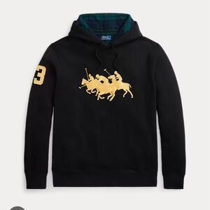 POLO By RALPH LAUREN | Black Triple Pony Fleece Hoodie. No Flaws. Sz 10